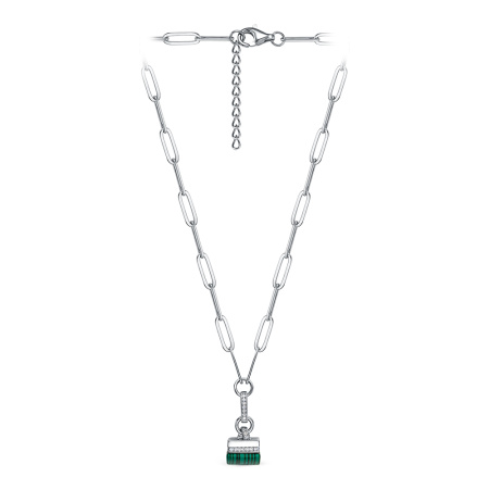 Колье из серебра с малахитом и фианитами