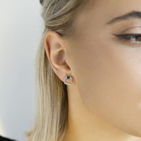 Серебряные серьги-пусеты «Геометрия» с чёрными фианитами