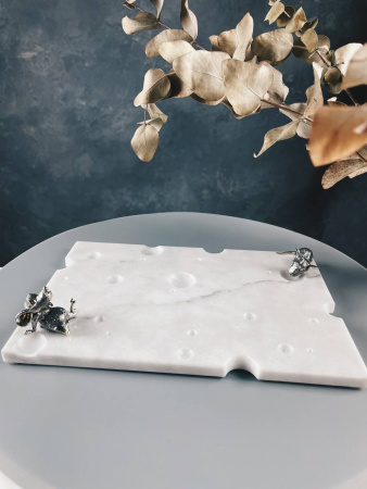 Доска для сыра «Мышиный пир» мрамор и серебро