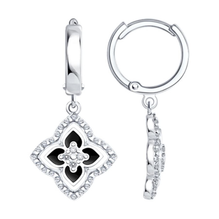 Серьги из серебра с фианитами и эмалью «Цветок»