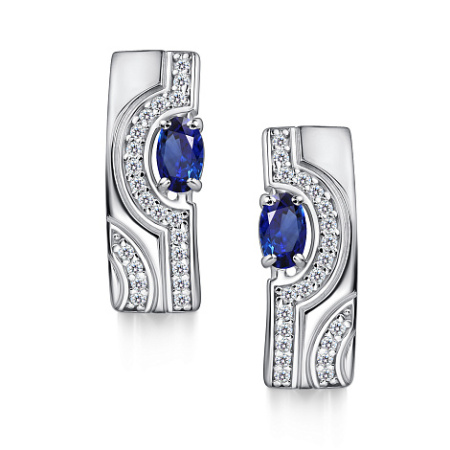 Серьги из серебра с сапфирами и фианитами