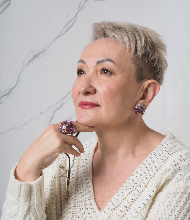 Кольцо из серебра с алюминием и жемчугом «Гортензия»