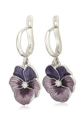 Серебряные серьги-подвески «Анютины глазки» сиреневые