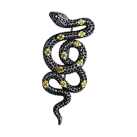 Брошь из серебра с фианитами «Змея»