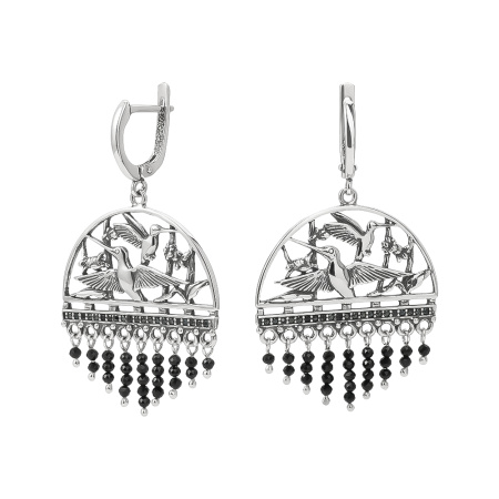 Серебряные серьги с агатом «Колибри»