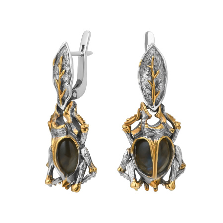 Серьги из серебра с лабрадором «Скарабей»