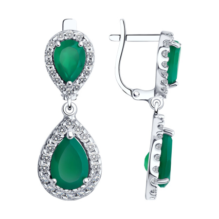 Серебряные серьги с агатом и фианитами