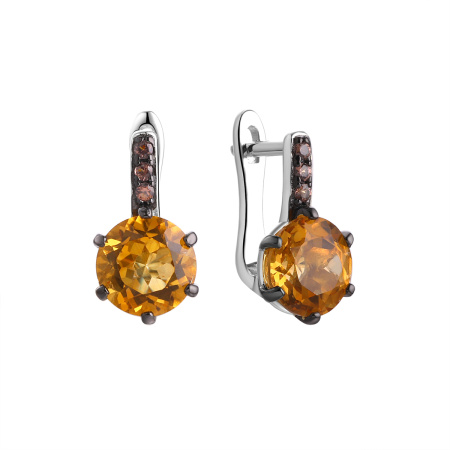 Серьги из серебра с цитрином и нанокристаллом