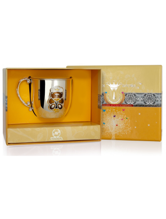 Серебряная кружка детская «Мишка» с позолотой и эмалью