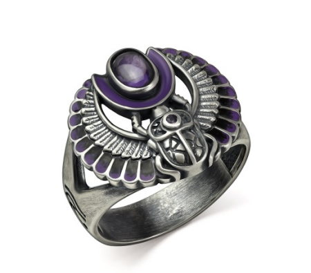 Кольцо из серебра с аметистом и эмалью «Скарабей»