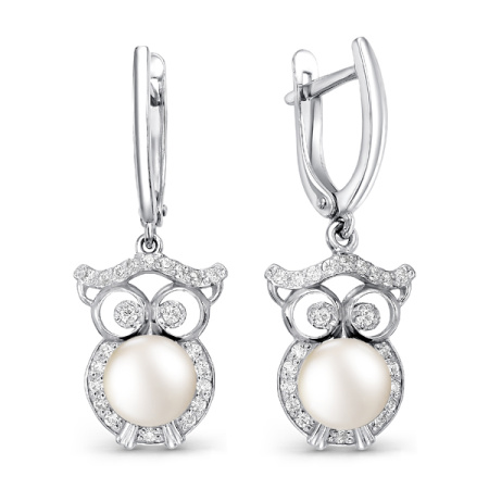 Серебряные серьги с жемчугом и фианитами