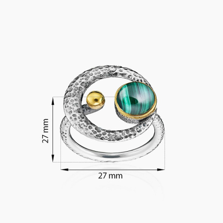 Серебряное кольцо «Малахитовый Ловец Снов»