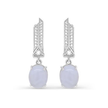 Серебряные серьги с агатом и фианитами