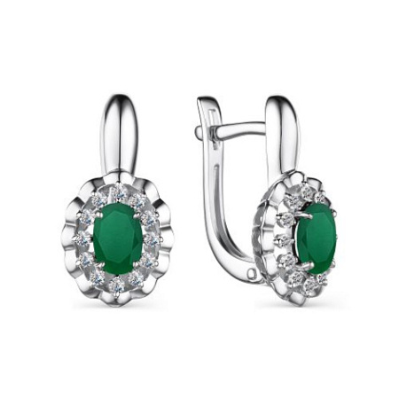 Серьги из серебра с фианитом и агатом