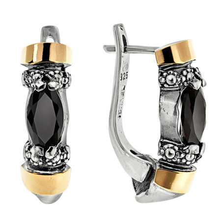Серебряные серьги с черным фианитом