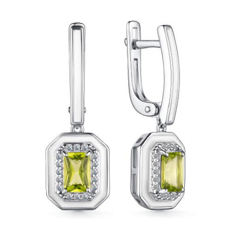 Серебряные серьги с хризолитом и фианитом