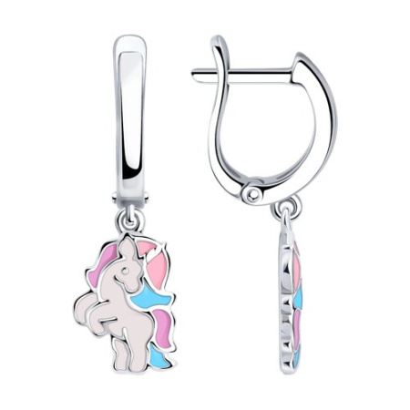 Серьги из серебра с эмалью «Единорог»