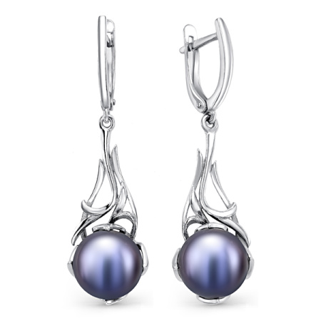 Серебряные серьги с черным жемчугом