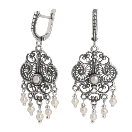 Серебряные серьги с жемчугом «Завитки»