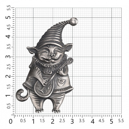 Брошь из серебра «Кот - Балалаечник»