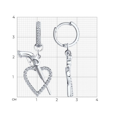 Серебряные серьги с фианитами «Сердце»