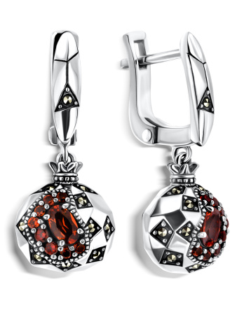 Серебряные серьги «Гранатовое вино» ALEXANDRE VASSILIEV с гранатами и марказитами Swarovski