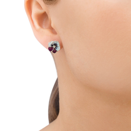 Серебряные пусеты «Анютины глазки» голубые