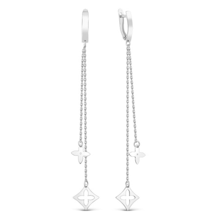 Серьги длинные «Клевер » из серебра