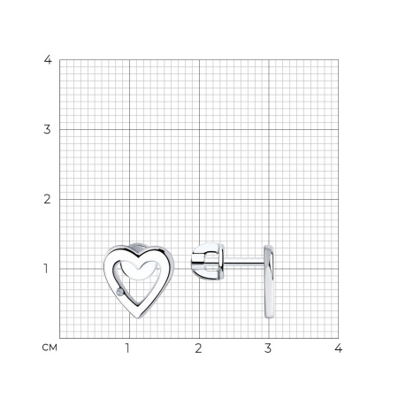 Серьги из серебра с бриллиантами «Сердце»