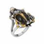 Кольцо из серебра с лабрадором и жемчугом «Скарабей»