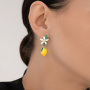 Серьги из серебра с фианитами и эмалью «Лимон»