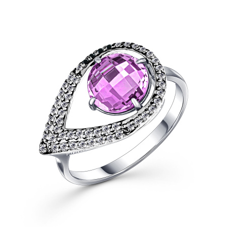 Кольцо из серебра с аметистом и фианитами