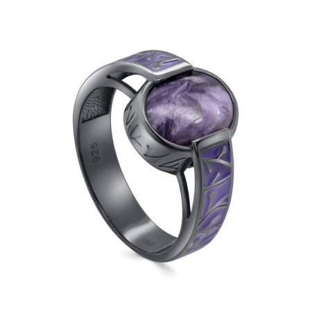 Кольцо из серебра с чароитом «Японская слива»