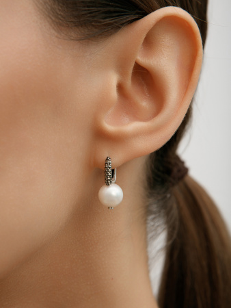 Серебряные серьги ALEXANDRE VASSILIEV с жемчугом, марказитами Swarovski
