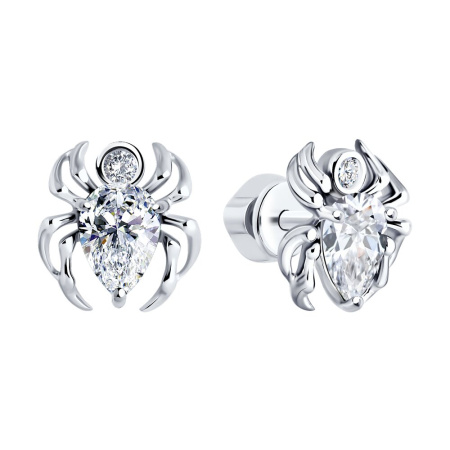 Серебряные серьги-пусеты с фианиатми «Паук»