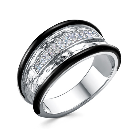 Кольцо серебряное с кубическим цирконием и эмалью