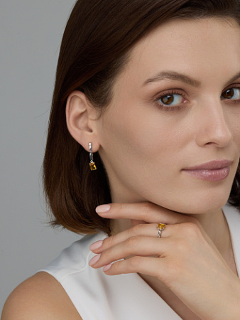 Кольцо из серебра с бриллиантом и цитрином