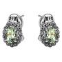 Серебряные серьги с зеленым аметистом и марказитами Swarovski
