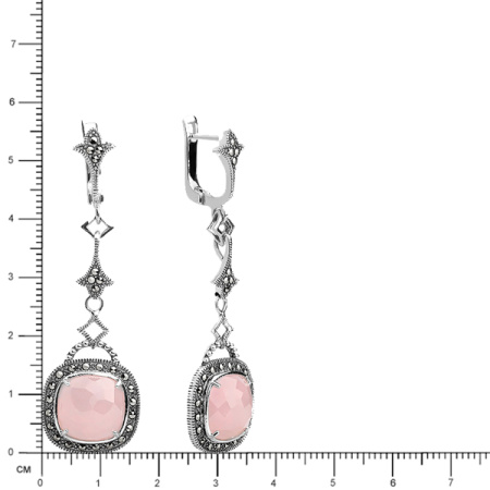 Серебряные серьги с розовым кварцем и марказитами Swarovski
