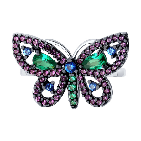 Кольцо из серебра с фианитами «Бабочка»