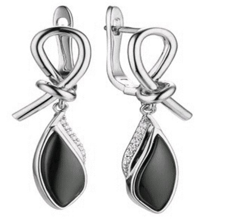 Серьги из серебра с керамикой и фианитами