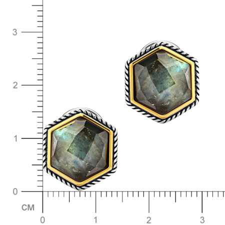 Серебряные серьги с лабрадоритом и позолотой