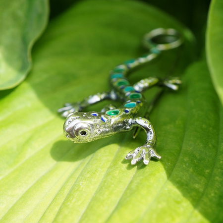 Серебряная брошь с эмалью «Ящерица»