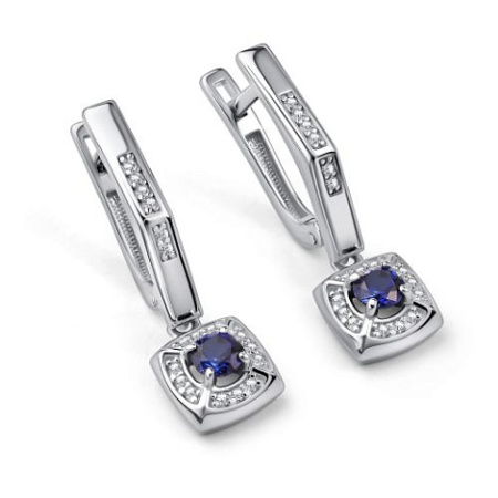 Серьги из серебра с сапфиром и фианитами