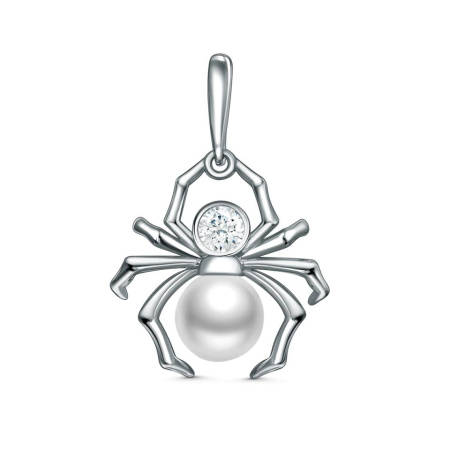 Подвеска из серебра с жемчугом Swarovski и фианитами «Паук»
