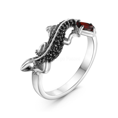 Кольцо из серебра с шпинелью и гранатом «Ящерица»