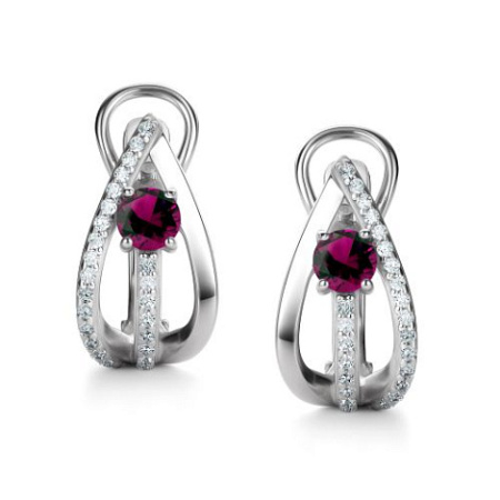 Серебряные серьги с родолитом и фианитами