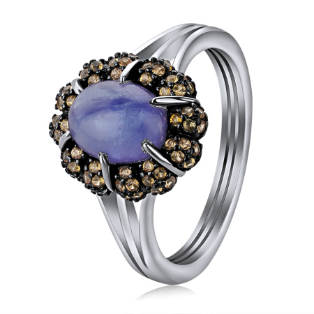 Кольцо из серебра с танзалитом и сапфиром
