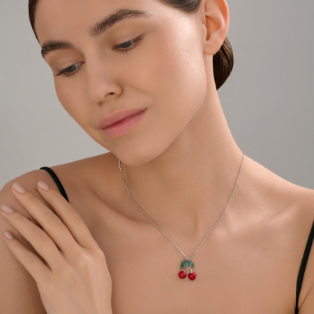 Колье из серебра с эмалью и фианитами «Вишня»