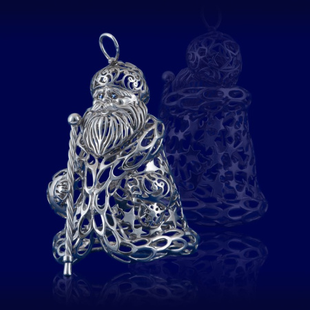 Серебряная елочная игрушка «Дед Мороз»